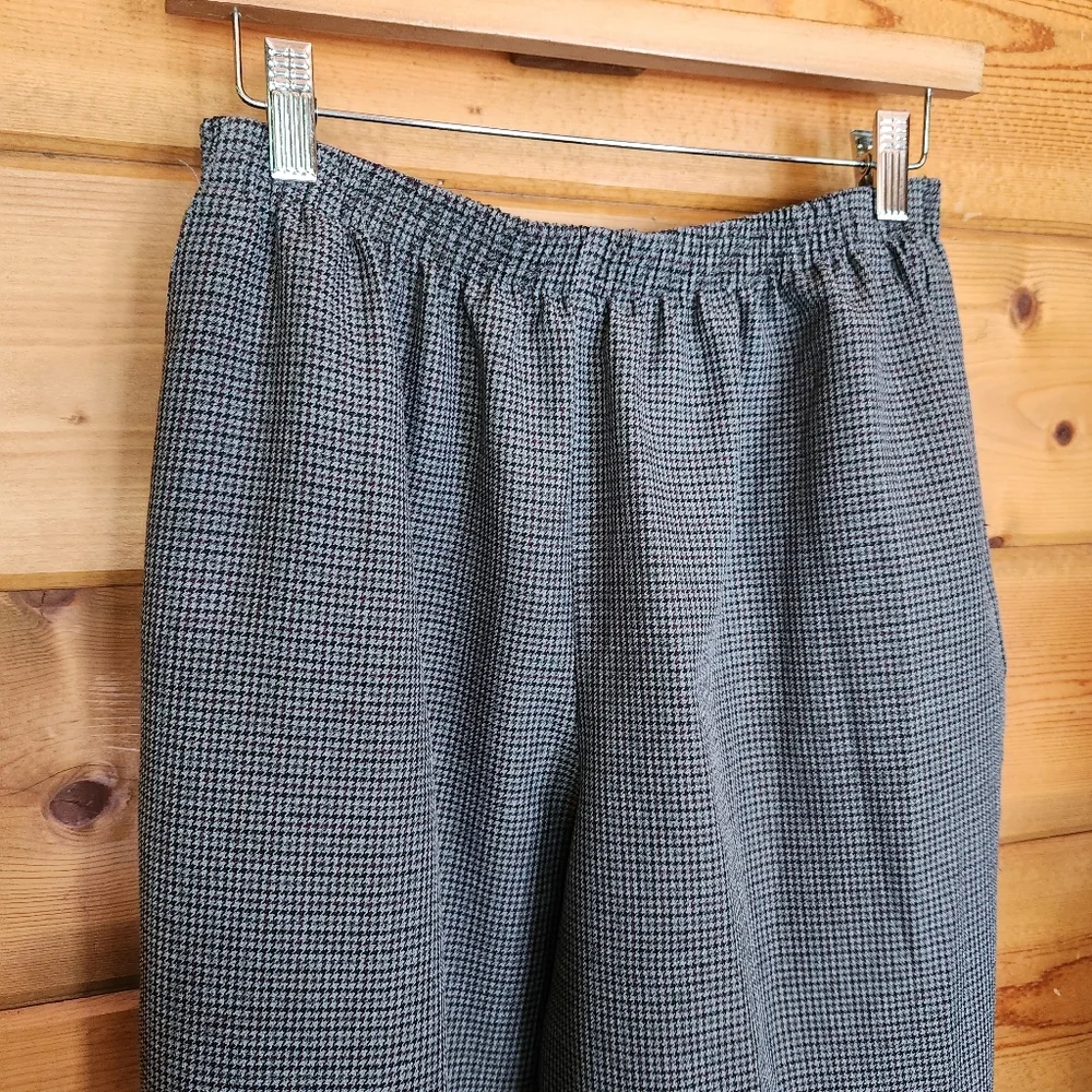 Alfred Dunner 💜 Gray Houndstooth Trouser Stretch Crop Dress Pant Petite 14 X24